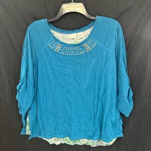 Westbound Blue Long Sleeve Tee with Cutout Detail